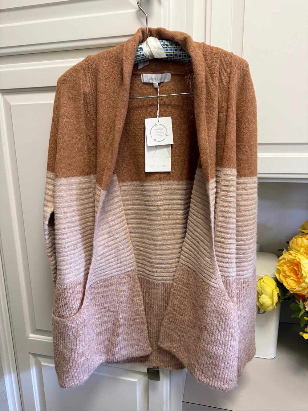 Verve Ami Rust & Light Pink Striped Open-Front Cardigan